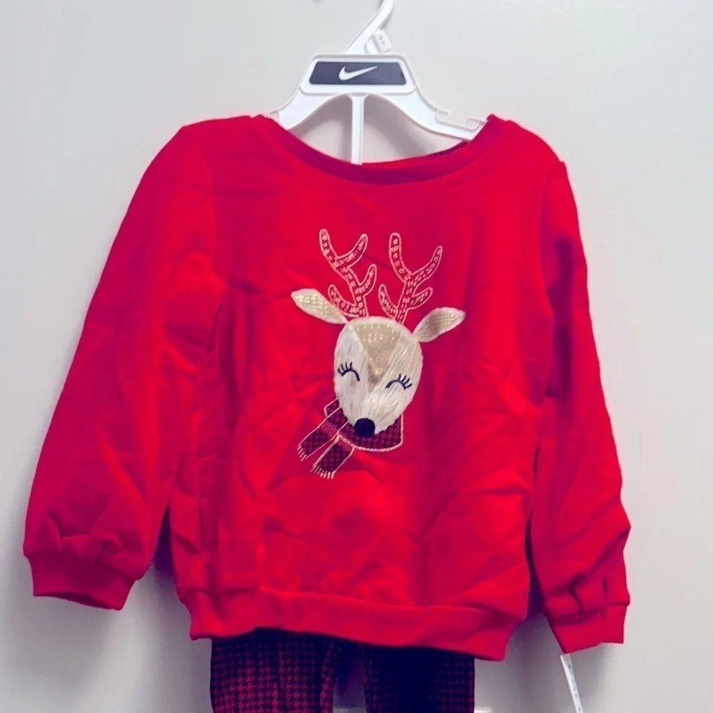 Carter Girls 2-Piece Reindeer Fleece Long Sleeve Top & Legging Set, 4T,4A NWT